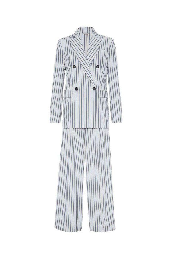 Women's White Striped Tailored Blazer