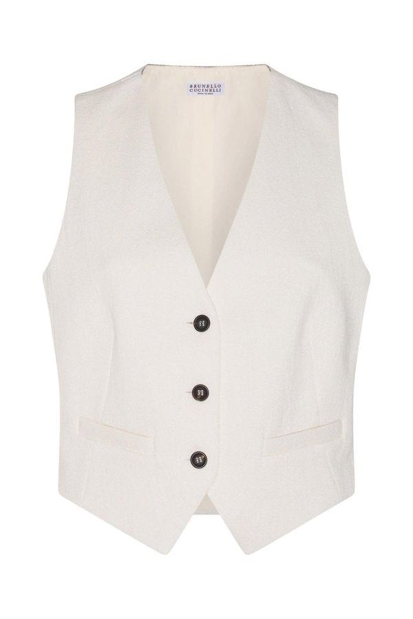 Women's Off White Cotton Linen Vest