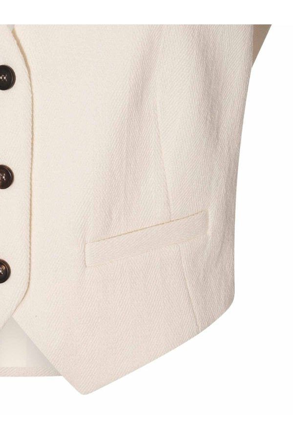 Women's Off White Cotton Linen Vest