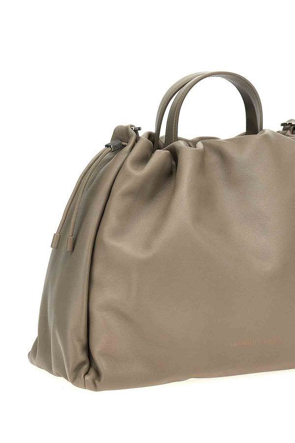 Brunello Cucinelli Women's Taupe Leather Drawstring Bag