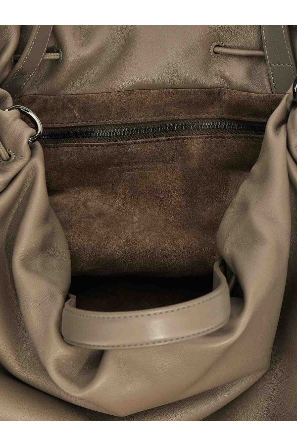 Brunello Cucinelli Women's Taupe Leather Drawstring Bag