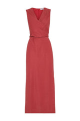 Women's Red Linen Blend Sleeveless Dress