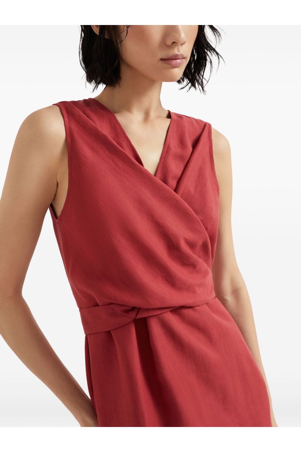Women's Red Linen Blend Sleeveless Dress