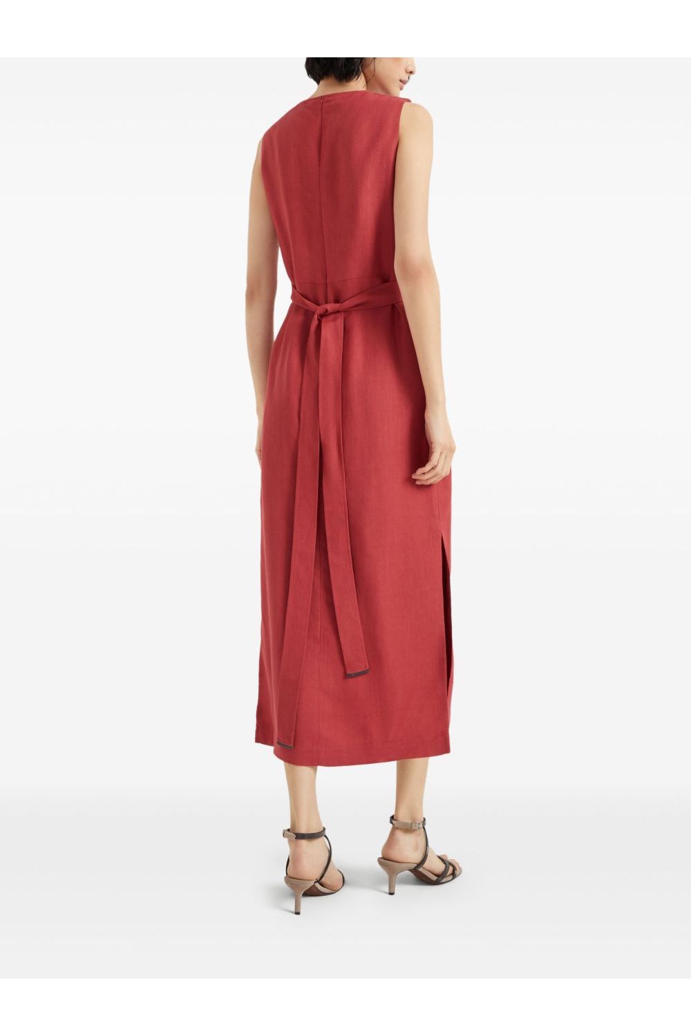 Women's Red Linen Blend Sleeveless Dress
