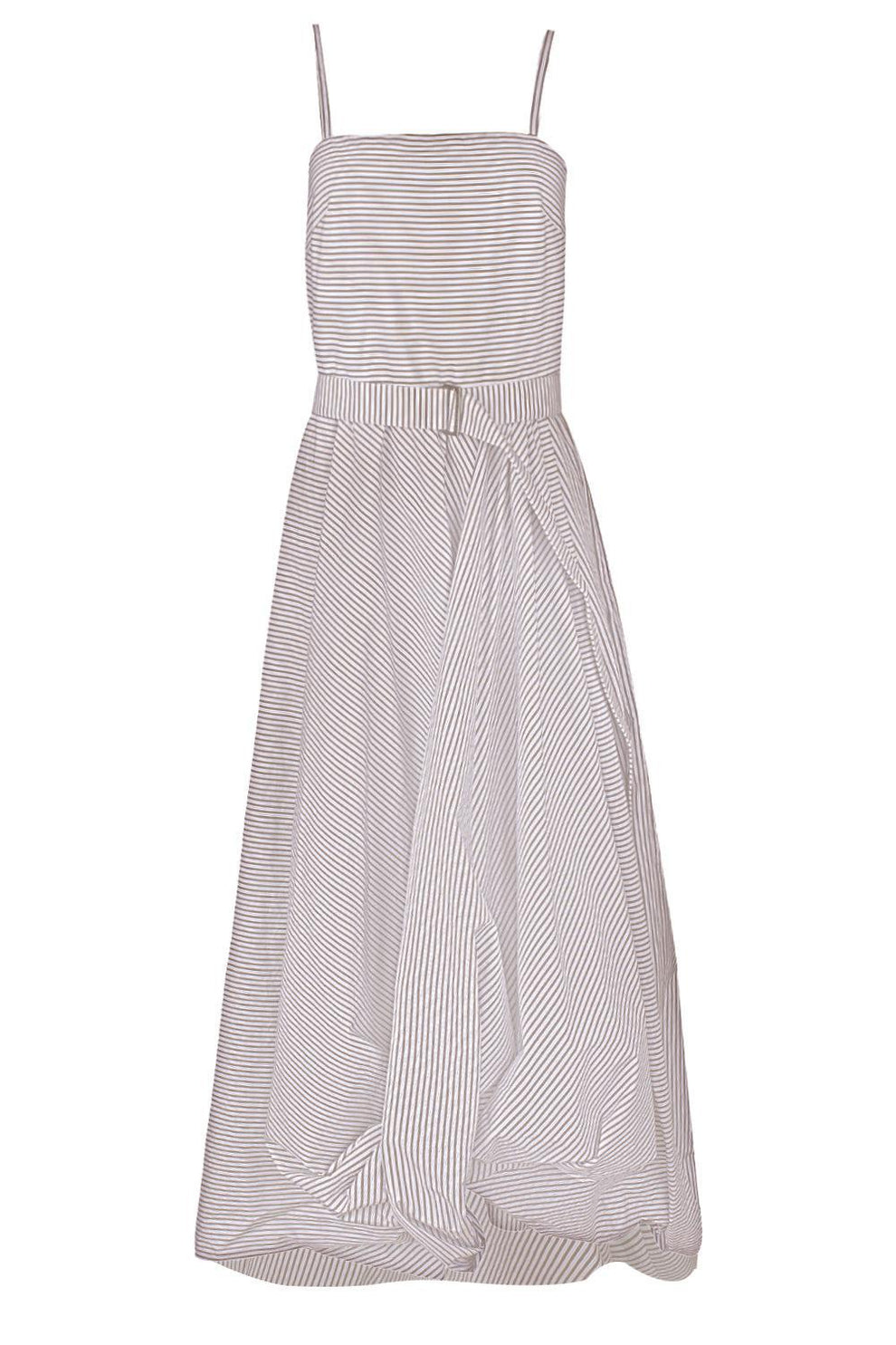 Women's White Striped Belted Dress