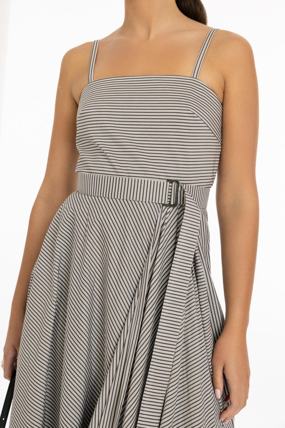 Women's White Striped Belted Dress