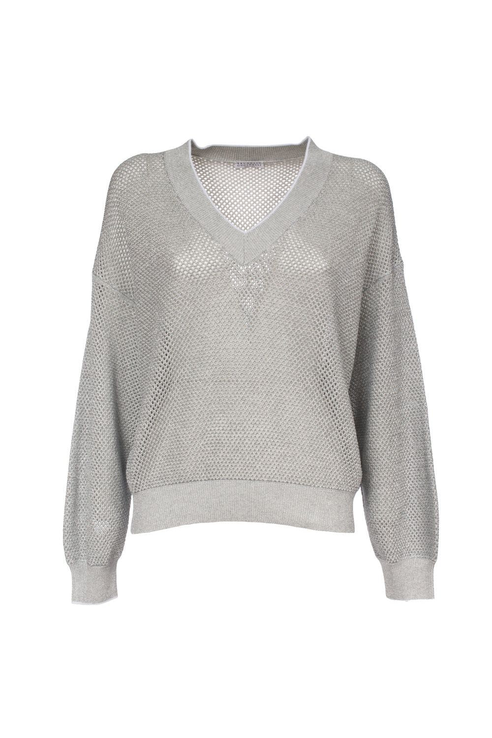 Women's Light Grey Mesh Sweater