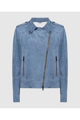 Women's Light Blue Leather Biker Jacket