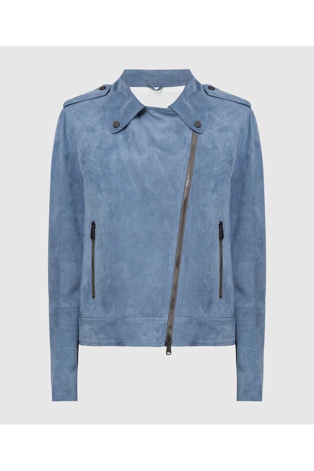 Women's Light Blue Leather Biker Jacket