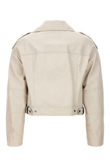 Women's Off White Leather Cropped Jacket