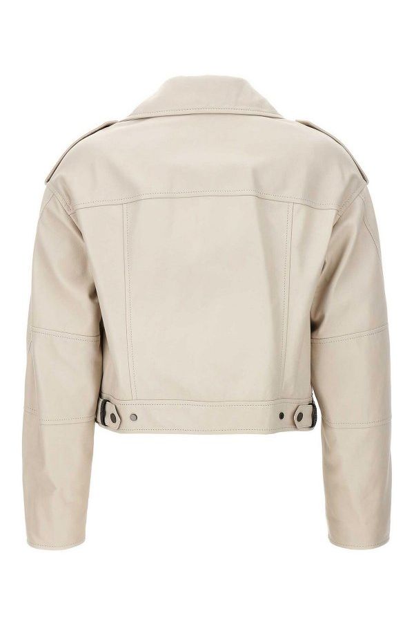 Women's Off White Leather Cropped Jacket