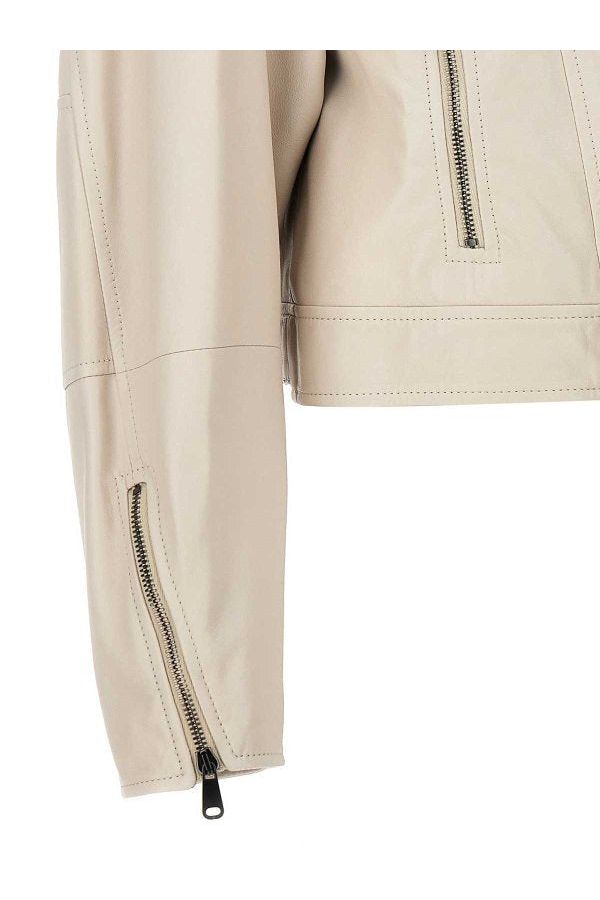 Women's Off White Leather Cropped Jacket