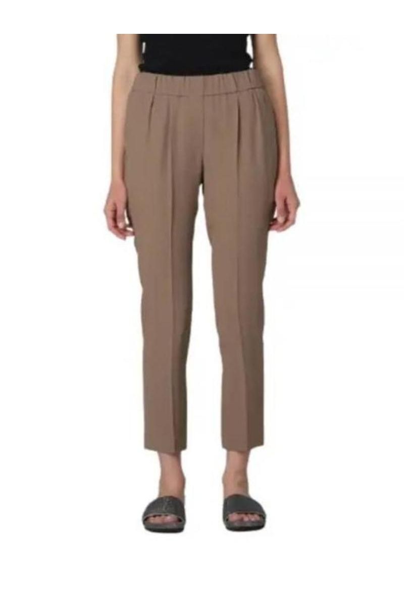 Women's Brown Silk Blend Tapered Trousers