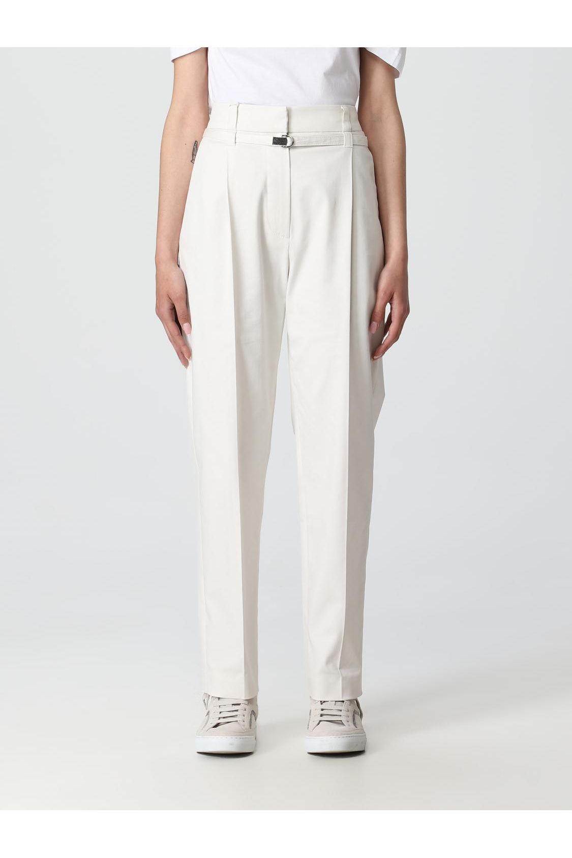 Brunello Cucinelli Women's Off White Tapered Cotton Trousers