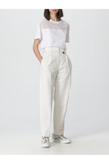 Brunello Cucinelli Women's Off White Tapered Cotton Trousers