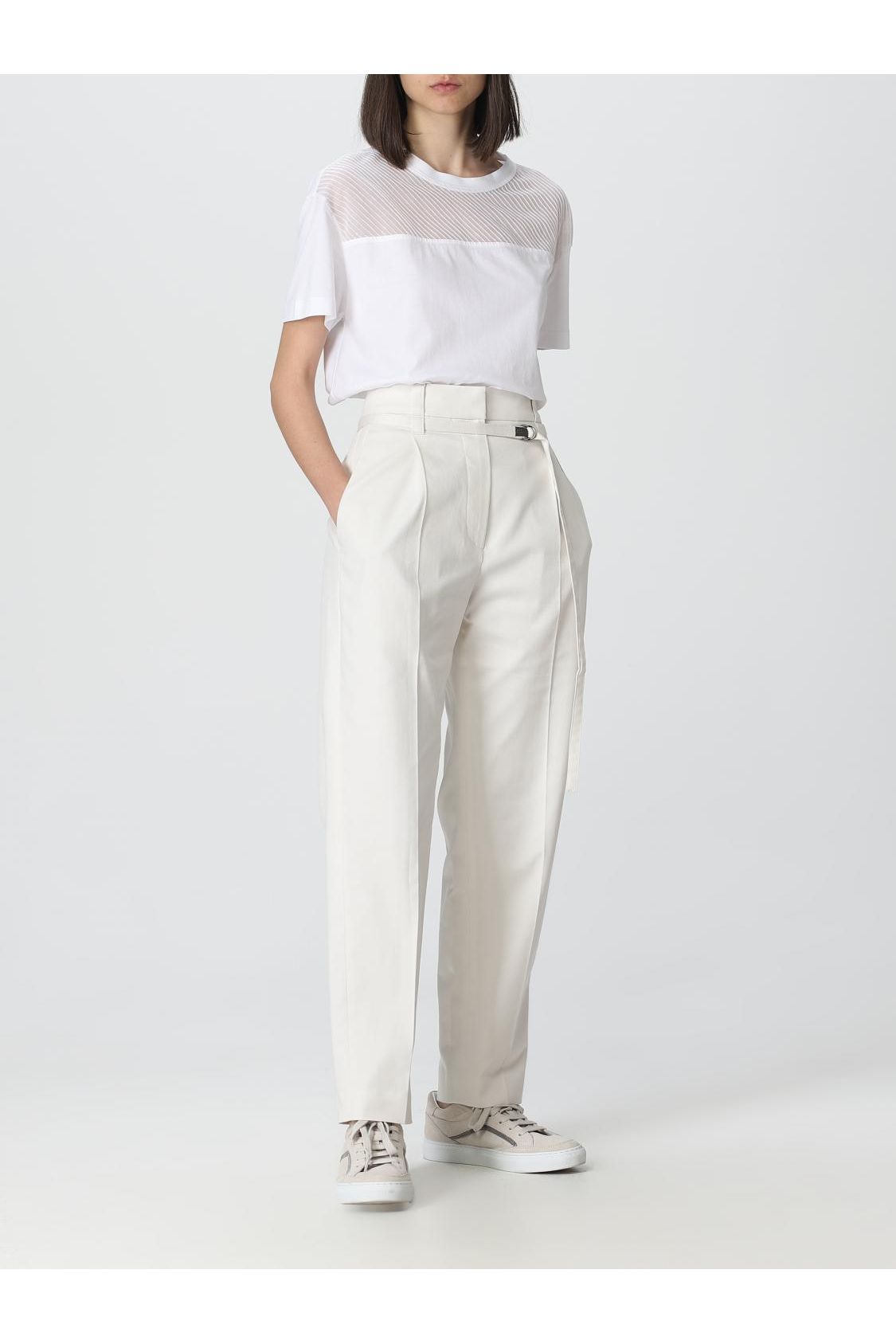 Brunello Cucinelli Women's Off White Tapered Cotton Trousers