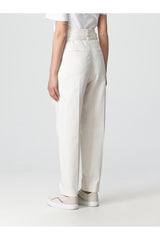 Brunello Cucinelli Women's Off White Tapered Cotton Trousers