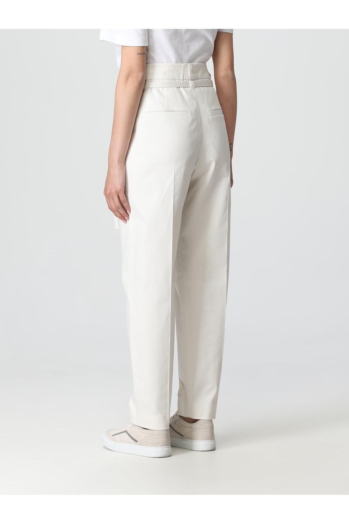 Brunello Cucinelli Women's Off White Tapered Cotton Trousers