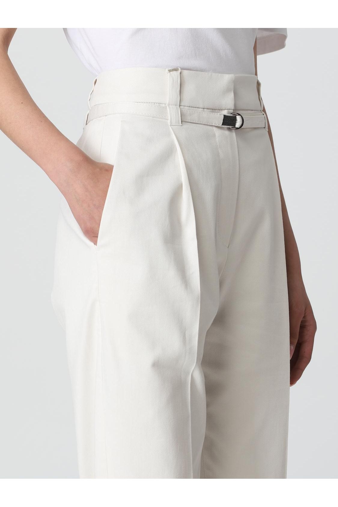 Brunello Cucinelli Women's Off White Tapered Cotton Trousers