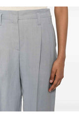 Women's Light Blue Linen Blend Trousers