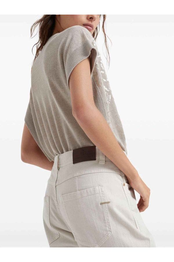 Women's Off White Straight Leg Trousers