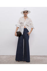 Women's Navy Striped Wide Trousers