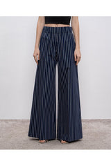 Women's Navy Striped Wide Trousers