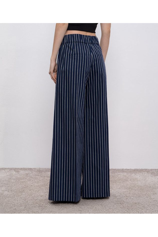 Women's Navy Striped Wide Trousers