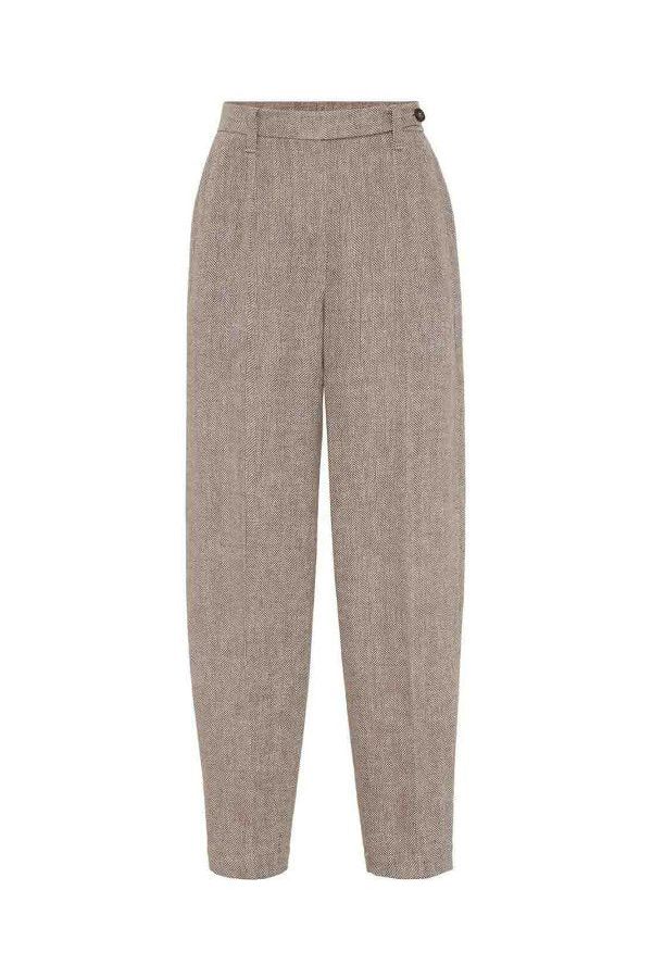 Women's Light Brown Linen Tapered Trousers