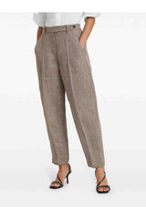 Women's Light Brown Linen Tapered Trousers