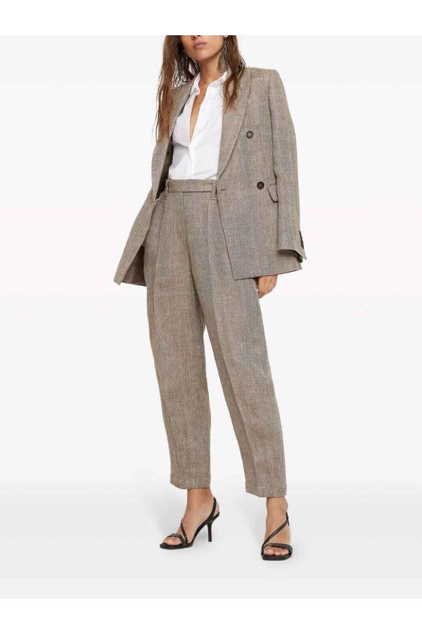 Women's Light Brown Linen Tapered Trousers