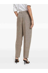 Women's Light Brown Linen Tapered Trousers