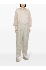 Women's Light Beige Linen Trousers