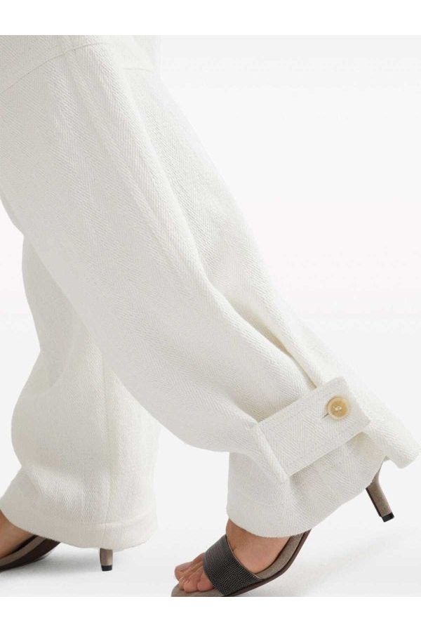 Brunello Cucinelli Women's Off White Linen Tapered Trousers