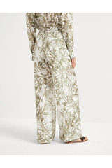 Women's White Printed Silk Wide Trousers