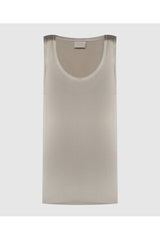 Women's Light Beige Silk Sleeveless Shirt