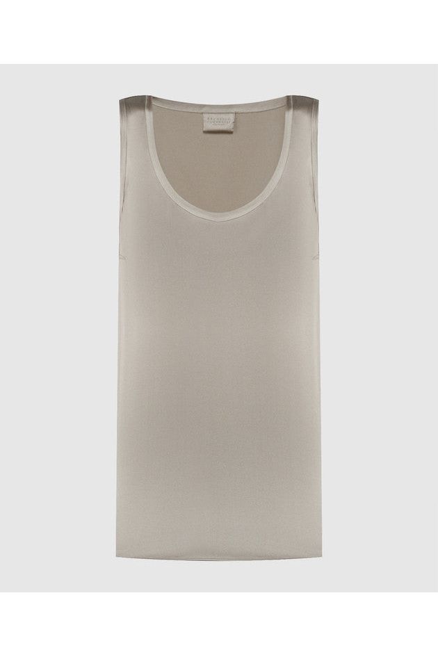 Women's Light Beige Silk Sleeveless Shirt