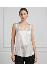 Women's Light Beige Silk Sleeveless Shirt