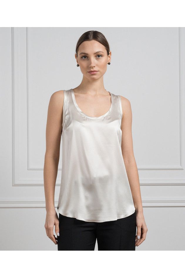Women's Light Beige Silk Sleeveless Shirt
