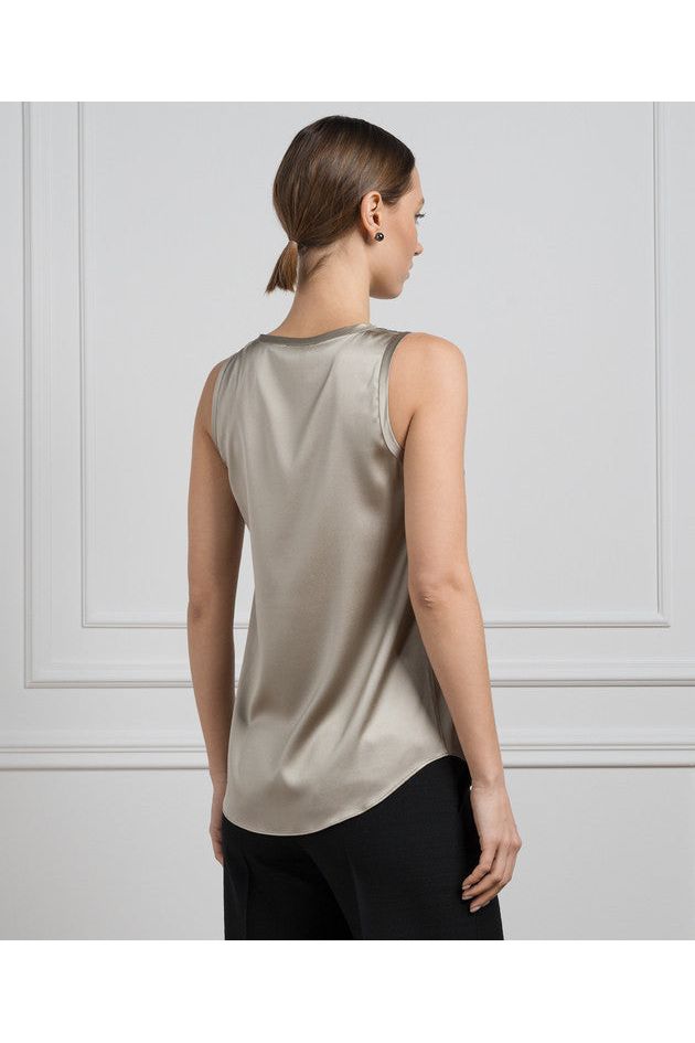 Women's Light Beige Silk Sleeveless Shirt