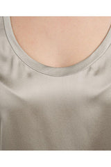 Women's Light Beige Silk Sleeveless Shirt