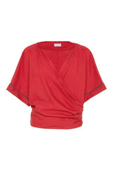 Women's Red Wrap Cotton Shirt