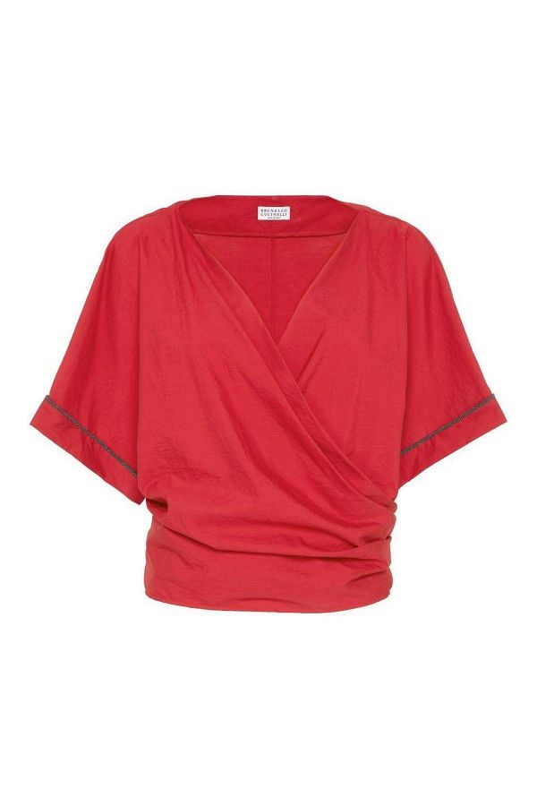 Women's Red Wrap Cotton Shirt