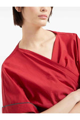 Women's Red Wrap Cotton Shirt