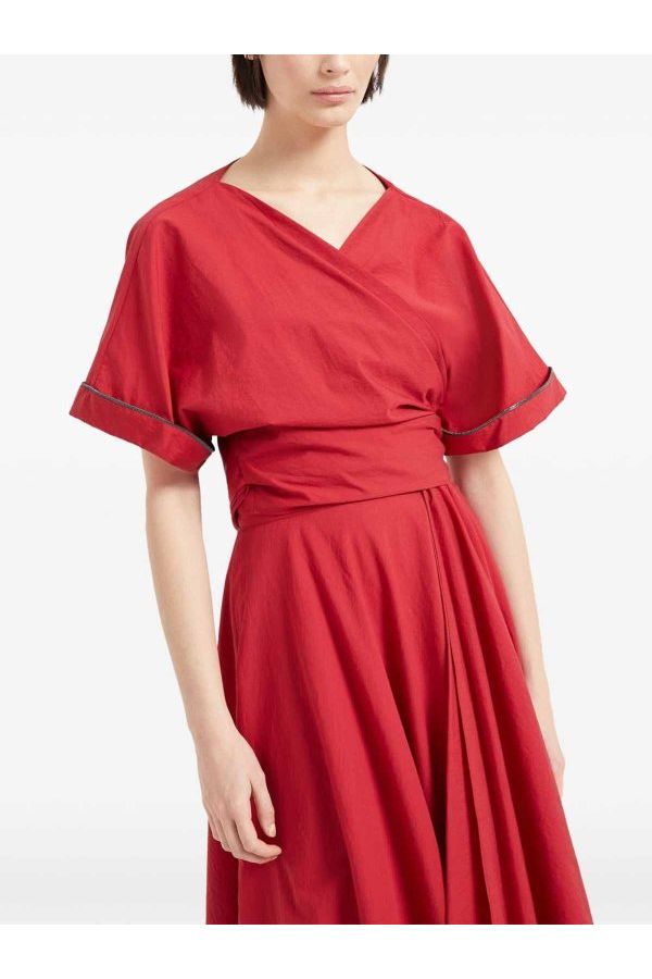 Women's Red Wrap Cotton Shirt