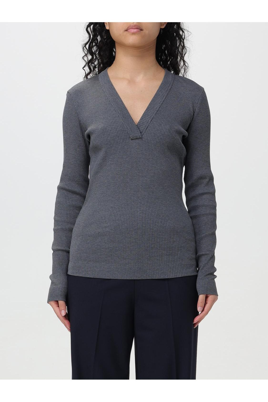 Women's Dark Grey Ribbed V Neck Shirt
