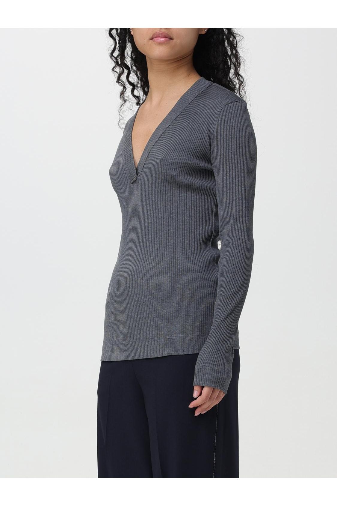 Women's Dark Grey Ribbed V Neck Shirt