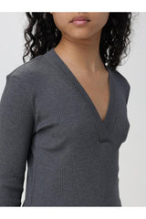 Women's Dark Grey Ribbed V Neck Shirt
