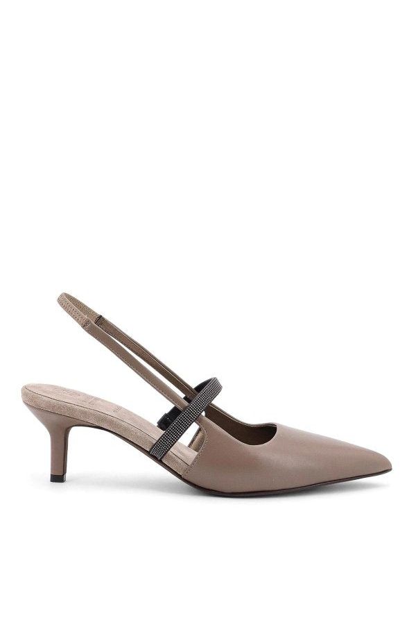 Women's Taupe Leather Slingback Shoes