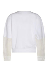 Women's White Cotton Mixed Sleeve Sweater